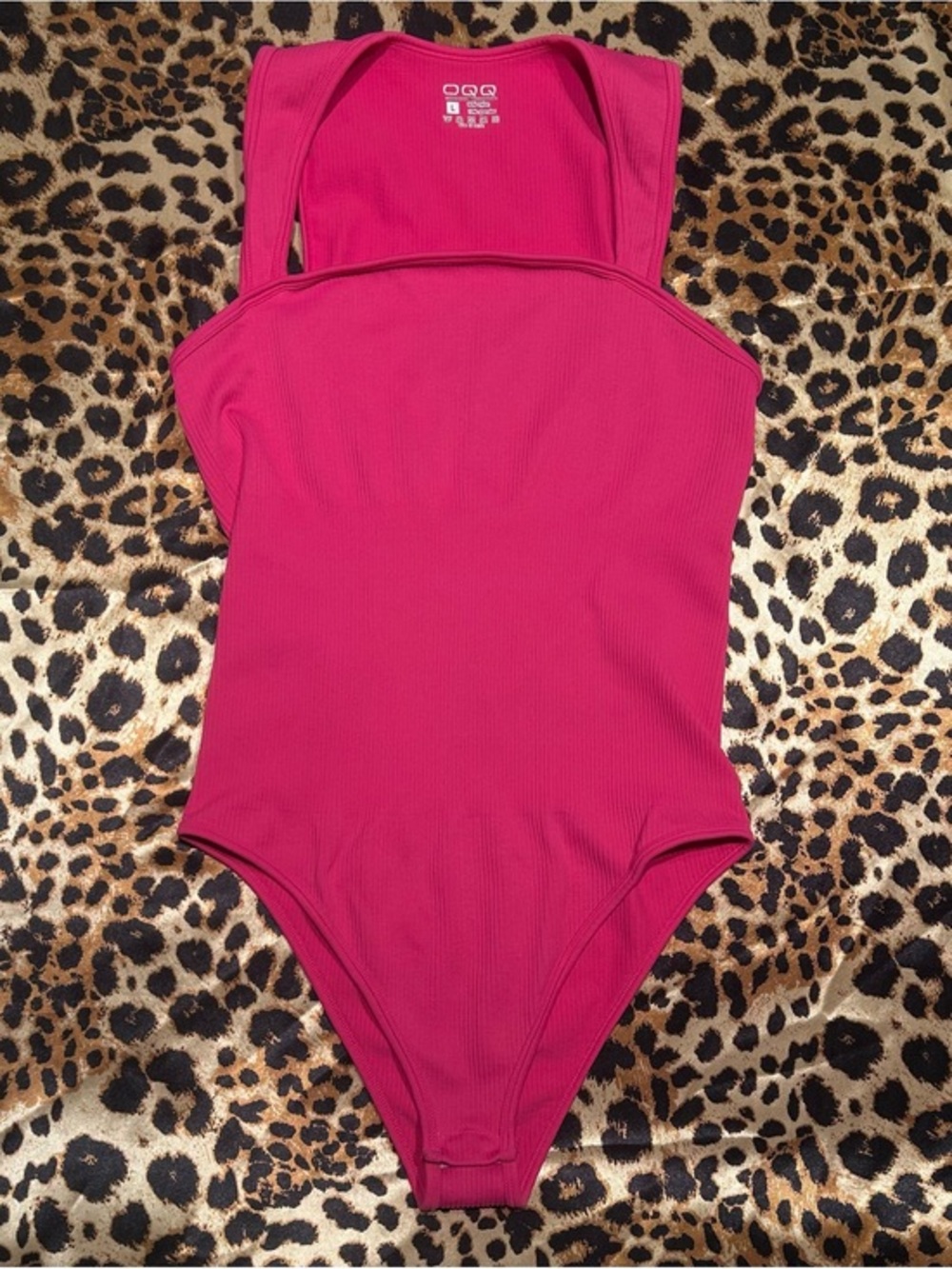 OQQ Hot Pink Ribbed Knit Square Neck Sleeveless Tank Top Bodysuit